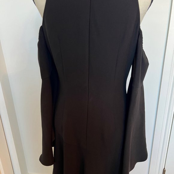 SCRIPTED M Cold Shoulder Bell Sleeve Little Black Dress Asymmetrical - Picture 15 of 16